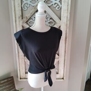 Watermelon Women's Retro Y2K Ultra Soft Cap Sleeve Tie Front Crop Top in Black